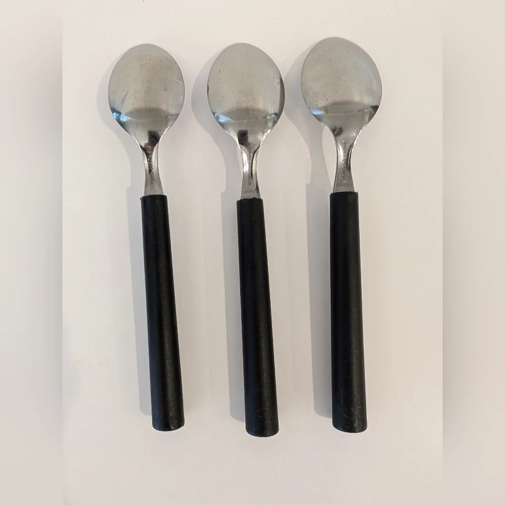VTG Stainless Teaspoons Set Of 3 Black Handle Modernist Minimalist Flatware